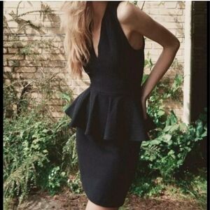 Ganni Miss Marple Black Peplum Dress Size Med Designer Formal